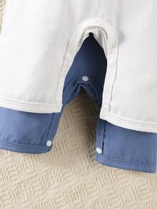 2件套新生儿男宝宝恐龙印花POLO领短袖连体衣套装，夏季 - 藍白色 - 查看 6