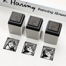 1pc Cute Cat Face Stamp, Light-Sensitive Stamp, Self-Inking Stamp, Woodcut Style Cat With Expressions, Suitable For Student, Artistic Youth Diary Stamping, Letter Stamping, Gift