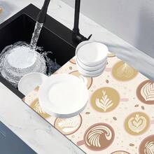 1pc Coffee Pattern Absorbent Drying Mat, Kitchen Decor Coffee Maker Pad, Handmade Coffee Pot Draining Mat, Kitchen Floor Mat, Dining Table Mat, Kitchen Counter Bowl Drying Pad, Breakfast Mat, Heat-Resistant Anti-Slip Draining Mat, Diatomite Draining Mat, Hides Stains, Super Absorbent Kitchen Mat, Easy To Clean Dish Rack Mat, Suitable For Kitchen, Dining Table, Coffee Shop, Bar, Holiday, Party, Home Decor, Holiday Gift