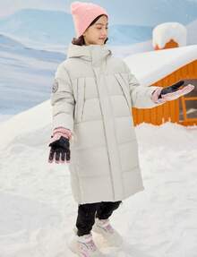 Balabala Tween Girl Unisex Long Reflective Patch Letter Print Down Jacket – Thickened For Fashionable Winter Warmth - White - View 5