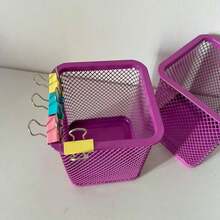 Saikvi Mesh Pen Holder Pencil Cup Holder Purple Pen Organizer For Desk Square Pencil Cup For Office And School (1 X, Purple) - ColorD - 查看 3