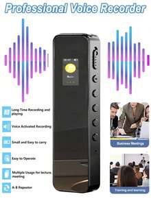 带播放功能的数字录音机，具有降噪和高清 1536 Kbps 音质的录音机，便携式录音设备，适用于讲座会议，可充电 230mAh 锂电池，小型录音机，可在课堂上长时间录音，支持 MP3 音乐播放