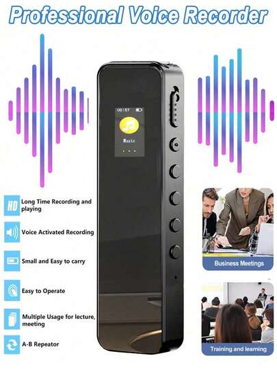 Digital inspelare med uppspelningsfunktion Inspelare med brusreducering och HD-ljudkvalitet på 1536 Kbps Bärbar inspelningsenhet Lämplig för föreläsningar och möten Uppladdningsbart 230mAh litiumbatteri Liten inspelare för långtidsinspelning i klassrum Stöder MP3-musikuppspelning