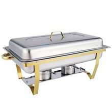 1/2Pcs Stainless Steel Chafing Dishes Set, 8QT, Golden, High Grade, For Parties, Buffet, Food Warmers, No Electricity Needed, Cooking Pot & Steamer For Cooking, Suitable For Home Kitchen, Restaurants, Hotels - Multicolor - View 14