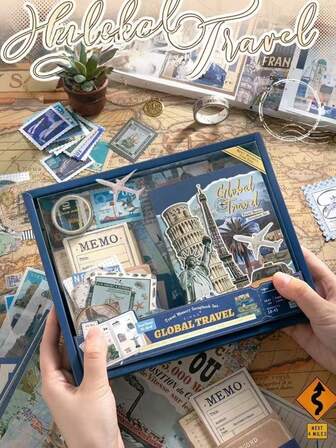 Set de regalo de cuaderno de recuerdos de viaje, diario de viaje global digno de con pegatinas y materiales de papel, regalo ideal