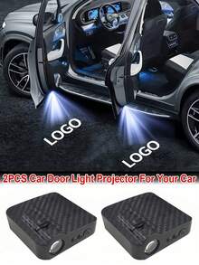 2个无线车门灯投影仪，用于投射车标 - 电池供电，自动感应装饰迎宾灯，适用于大众、丰田、奥迪、宝马、日产、标致、雷诺、雪佛兰等车型