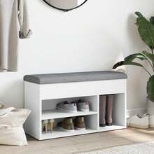 vidaXL Ławka na buty biała 82x32x45,5 cm Drewno konstrukcyjne - Brązowy - Zobacz 3