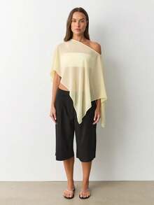 Women's One-Shoulder Sheer Mesh Poncho Asymmetrical Lightweight Shawl See Through Cover Up Top - 黃色 - 查看 3