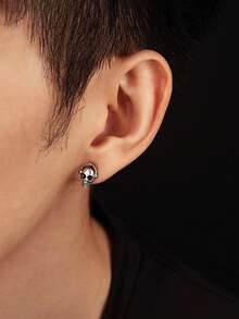 男士骷髅头耳钉，复古朋克哥特风骷髅耳环 - 彩色 - 查看 5