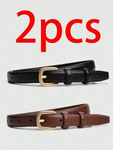 2 pièces/1 pièce Ceinture décorative à boucle fine minimaliste, ceinture en PU rétro casual pour femmes, convient pour l'été, l'automne, l'hiver, Halloween - Multicolore - Voir 10