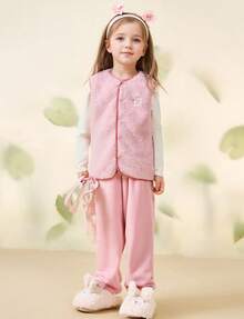 mini bala Boys' And Girls' Double-Sided Fleece Warm Homewear Vest Baby Stomach-Protecting Fleece Vest - Pink - View 6