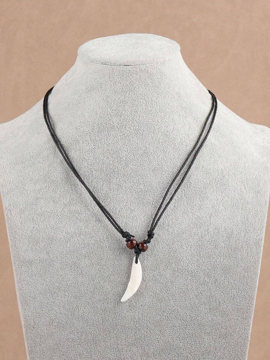 SUPBORA 1件可调节白色狼牙吊坠项链 - 白色 - 查看 1