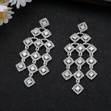 1 Pair Luxury Cubic Zirconia Square Tassel Decor Earrings, Suitable For Women, Formal Occasions/Celebrations - 1Pair - View 9