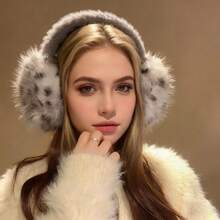 女士豹纹毛绒耳罩，蓬松耳罩，可爱骑行耳套，防风保暖，可折叠耳罩 - 彩色 - 查看 10