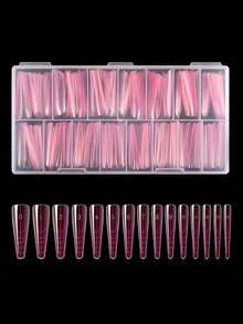 150pcs Pink Ballet Long Nail Mold, Transparent Glossy Finish, Quick Building Gel Nail Extension Top Making Nails Can Be Reused With 15 Sizes Of Nail Tools - Apricot - View 2
