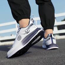 2025 New Men's Leather Thick Sole Ultra-Light Soft Bottom Casual Running Chunky Sneakers, Unisex Couple Shoes, Autumn/Winter - White and Blue - View 4
