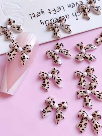 30个/50个/90个时尚3D豹纹蝴蝶结美甲饰品 - 无香型，秋冬季DIY美甲装饰，打造时尚美甲，美甲配件|蝴蝶美甲饰品|亮面饰品