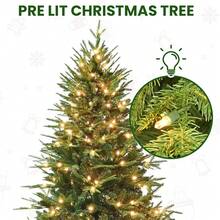 Árbol de Navidad Pre-iluminado de 4FT con Luces, Pequeño Árbol de Navidad Artificial con 150 Luces Blancas Cálidas, 856 Puntas de Ramas y Soporte Plegable, Árbol de Navidad para Decoración de Fiestas en Interiores y Exteriores (4FT) - 5 pies - Ver 6