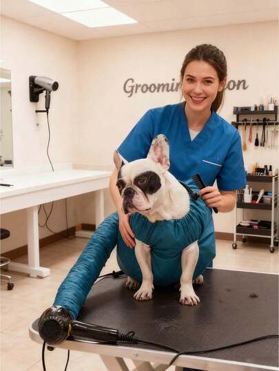 Hopfällbar torkpåse för hundar och katter, bärbar grooming-mantel med vattentät oxford anti-tugg silverfilm, lätt, snabbtorkande för hemmabruk, föntork, hårtork för stora hundar, snabbtorkande hårtork, husdjurstillbehör för stora hundar, blå, julklappar