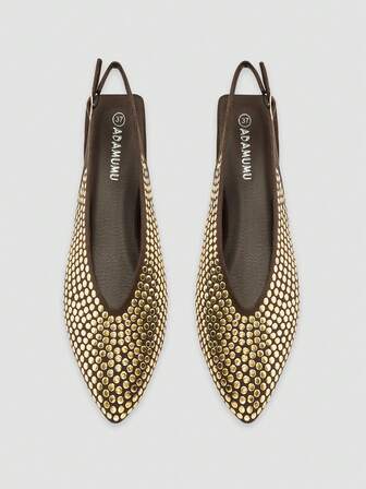 ADAMUMU 新款女士高端尖头细带凉鞋，华丽亮面套脚鞋，适合日常、约会、派对、假日等各种场合