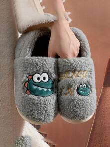 Pantoufles épaisses doublées de peluche pour femmes, chaussures d'intérieur mignonne à talon couvert pour l'après-accouchement, chaussures chaudes antidérapantes pour hommes et femmes, nouvelle collection 2020-2025 - Gris - Voir 2