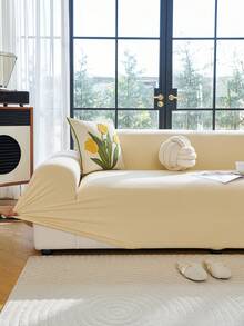 1pc All-Season Sofa Cover, 3D Textured & Full Protection Elastic Slipcover, Modern Minimalist For Living Room And Bedroom - Beige - View 12