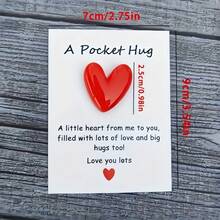 1pc Mini Pocket Hug Poetry Card, Isolation Gift, Hug Token, Missing Gift, Cute Resin Heart, Comes With Encouragement Card, Special Birthday, Wedding, Valentine's Day Gift, Home Decor, Room Decor, Quirky Trinket, Affordable Item - Red - View 3