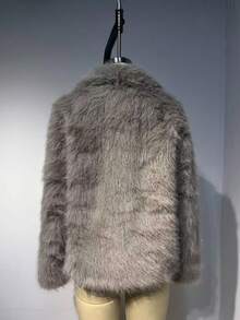 复古开衫仿皮草秋冬时尚外套，柔软蓬松，保暖长袖，秋冬外套，冬季服装。 - 灰色 - 查看 2