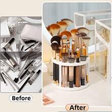 1PC 360° Rotating Brush Holder With Glossy Plastic Insert, White Heavy-Duty Swivel Caddy For Art Brushes & Makeup Tools Tool-Free Assembly, Space-Saving Desktop Organizer For Artist & Beauty Stations, Perfect For Markers, Pens, Painting Supplies - 1pc - View 2