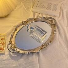 1个椭圆形装饰托盘，玻璃镜面展示板，可放置蜡烛、梳子、香水，灯芯绒灯座，烛台，香水，复古婚礼派对装饰，节日礼物 - 彩色 - 查看 6