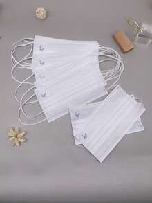 10pcs Adult Unisex Fashionable Cute Butterfly, Camellia, Heart Logo Printed Disposable Non-Medical Face Masks - Black - View 20