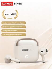 Fones de Ouvido Bluetooth Minimalistas Lenovo LE220, Meia Inserção, Esportes, Música, Efeito de Som Panorâmico, Alta Qualidade, Chamadas de Alta Definição, Fones de Ouvido Sem Fio, Compatível com Smartphones e Computadores, Presente Elegante para Férias - Bege - Visão 1