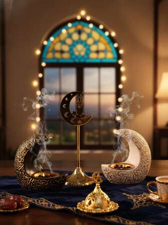 1个拉玛香炉，阿拉伯风格巴库尔香炉，装饰香炉，家居装饰，房间装饰，派对和节日装饰摆件，客厅配件，星星、月亮、灯笼造型
