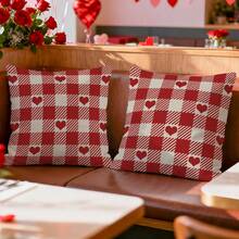 2pcs Heart Plaid Pattern Pillow Cover, Single-Sided Printed Cushion Cover, Suitable For Living Room, Bedroom, Home Decor, All Season