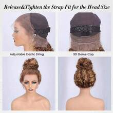 ZHENDEFA 360°蕾丝前假发，带隐藏式绑带，真人发丝，360°全蕾丝杰瑞卷真人发假发，带隐形抽绳，湿波浪蕾丝前假发，自然发际线，蜜金色挑染 4/27 - S4/27 - 查看 11