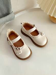 Toddler Girls' Spring/Autumn New Cute Rabbit Floral Lace Leather Shoes, Soft Sole Anti-Slip Versatile Shoes - Beige - View 7