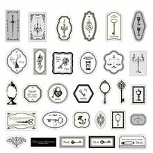 30件/盒极简文具剪贴簿装饰纸、复古植物、剪刀、蜡烛、蝴蝶结图案、卡纸、艺术日记和手账用品、DIY背景材料 - 彩色 - 查看 15