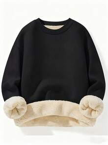 男士羊毛运动衫，冬季保暖加厚圆领长袖套头衫