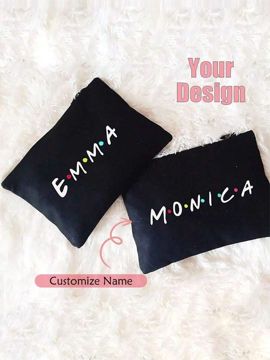 Personalized Name Makeup Bag, Friend Theme Birthday Party, Bridal Shower, Bachelorette Party, Bridal Wedding, Engagement, Bridesmaid Gift, Cosmetic Bag, Travel Toiletry Bag, Women's Birthday Gift, Mother's Day Gift, Zipper Snack Bag, Pencil Case, Wedding Gift, Custom Toiletry Bag, Street Fashion - Multicolor - View 1