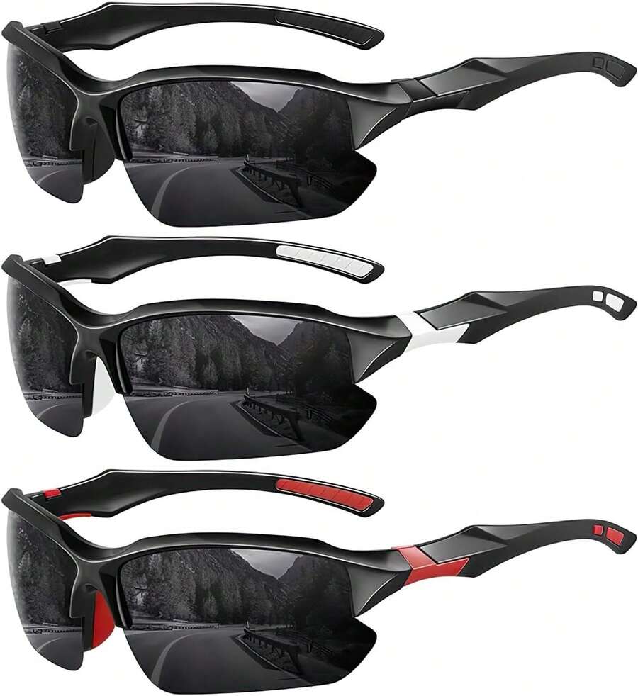 ¡RecomendadoGafas de Sol Deportivas Polarizadas Hombre y Mujer,Gafas Deportivas Ciclismo,Protección UV400,Adecuadas Senderismo,Deportes,Pesca,Ciclismo,Etc¡Top de Temporada - Negro + Negro + Negro - Ver 1