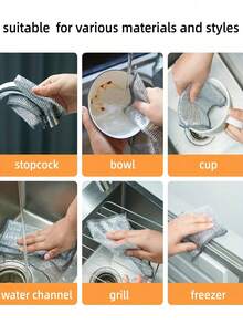 3/5/10/24/50片装双层金属网洗锅垫钢丝锅具清洁海绵不刮伤家用清洁布厨房炉灶锅具清洁工具多包装 - 彩色 - 查看 9