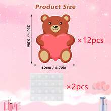 12张情人节爱心热气球贴纸 - 粉色爱心自粘姓名标签，可用于座位卡、礼品袋、派对/教室装饰及浪漫礼品包装配件 - 小熊 - 查看 7