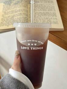 1/2pcs 700ml Or 470ml PP Coffee Cup, Portable Cartoon Straw Cup, Iced Coffee/Americano Cup, Couple Water Bottle, Back To School Season - White - View 11