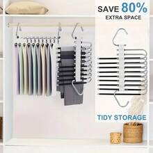 1 Giá treo quần bằng thép không gỉ có thể thu vào, gấp gọn, đa năng, nhiều lớp, dùng để phơi quần áo tại nhà - Giá treo quần, áo (đen) - Xem 3