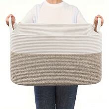 OYHOMO [Soft Basket] Large Soft Fabric Hand-Woven Storage Basket Woven Rope Laundry Hamper For Bedroom, Living Room, Or Closet Organization - 18.9" X 13.4" X 11" Cubes, Grey/White/Black Multi-Functional Baskets - Multicolor - View 16