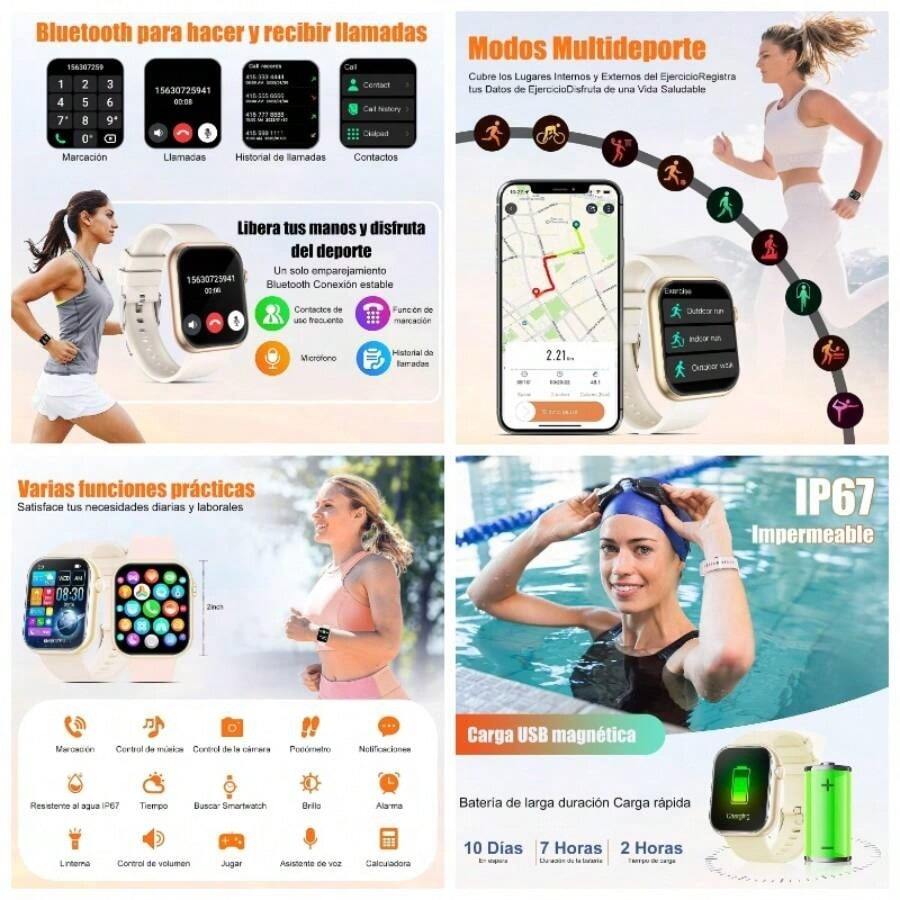 Smartwatch Reloj Inteligente Mujer - Llamadas Reloj Dama, Monitor de Deportivos, Pulsmetro, Sueo, Impermeable IP67, Pulsera Actividad para AndriodCorrea Rosa+ Beige - Oro rosa - Ver 1