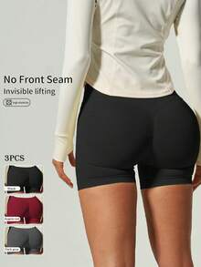 UONNOU 3-Pieces Set Of Women's Sports Shaping Shorts: Peach Hip Lifting, Waist Control, Three Color Combination, Suitable For Outdoor Sports, Ball Sports, Gym, Yoga Light Sports, Exercise Running, Casual Daily Life, Commuting On The Street, All Season Styles