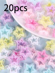 20pcs Transparent Heart & Star Shaped Acrylic Beads With Holes, DIY Phone Charm Accessories
