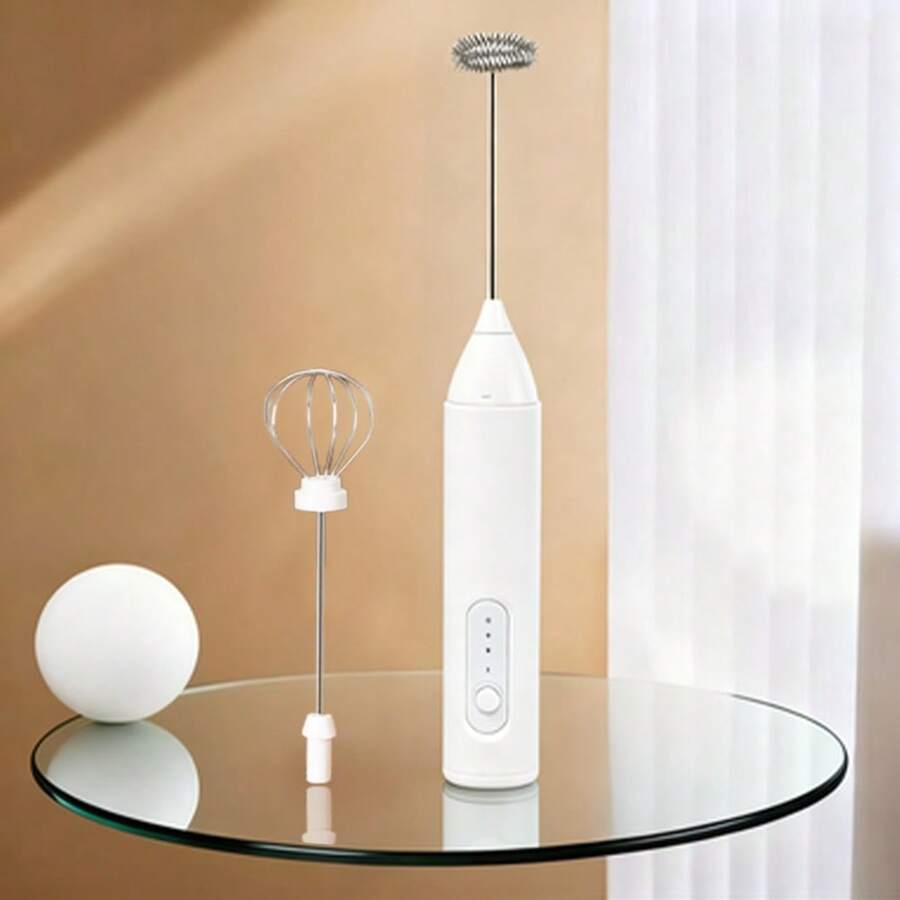 Portable 2-In-1 Electric Mixer For Coffee, Egg Whites, Drinks, And Milk - 白色打蛋器 - 查看 1