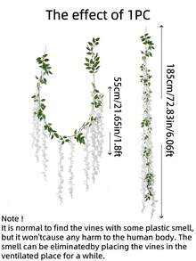 1/2/4件裝人造紫藤花藤蔓 絲綢懸掛花卉綠植花環，適用於居家房間牆面裝飾、婚禮拱門花藝布置、臥室桌面、派對生日、花園裝飾，室內外通用 - 白色 - 查看 12